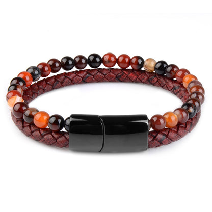 Pulseras de piedra natural, pulsera trenzada de cuero genuino, cierre magnético de acero inoxidable negro, brazaletes de cuentas de ojo de tigre, joyería para hombres