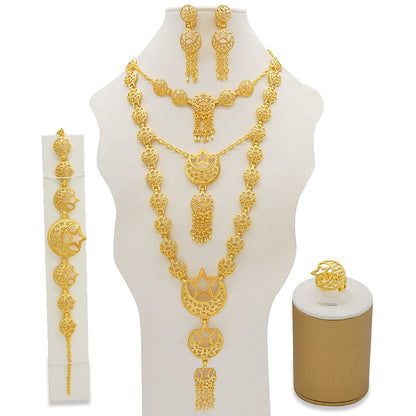 Conjuntos de joyas de Dubái, collar y pendientes de oro para mujer, africanos, franceses, bodas, fiestas, joyas de 24 quilates, regalos nupciales etíopes.