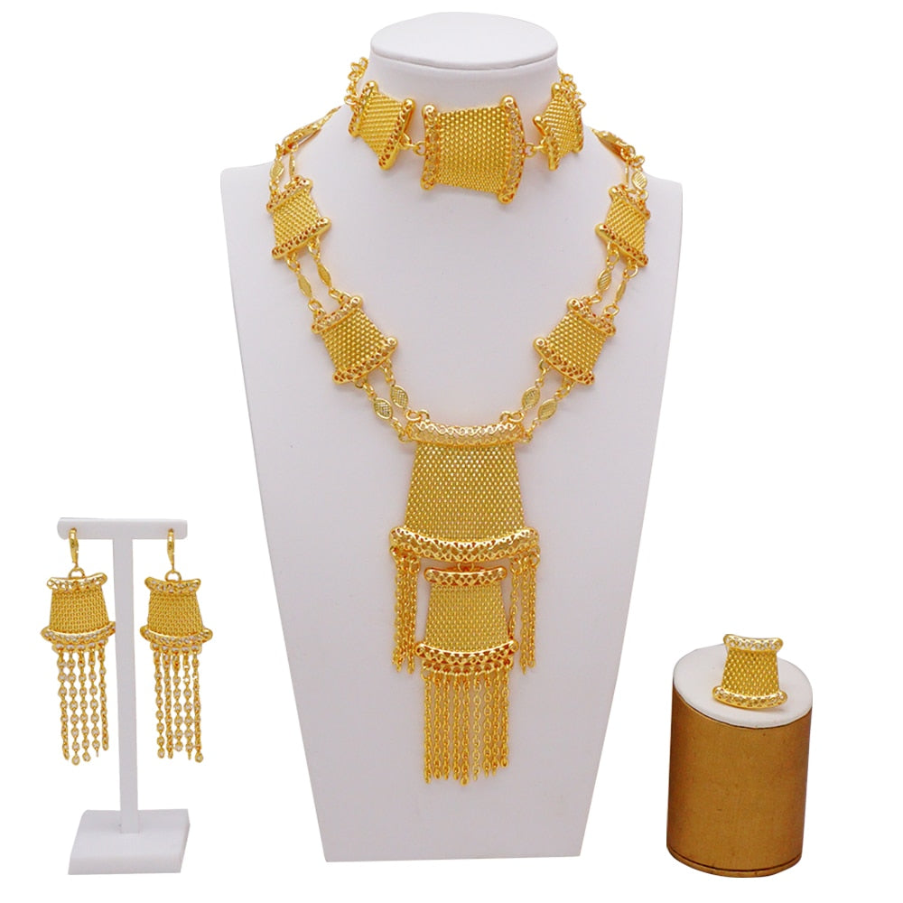 Conjuntos de joyas de Dubái, collar y pendientes de oro para mujer, africanos, franceses, bodas, fiestas, joyas de 24 quilates, regalos nupciales etíopes.