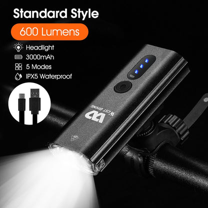 WEST BIKING Bike Front Light Induction Bicycle Bright Light USB Charging Flashlight Cycling Waterproof Torch Bike Headlight
