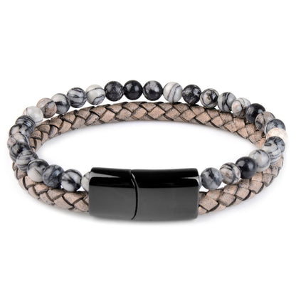 Pulseras de piedra natural, pulsera trenzada de cuero genuino, cierre magnético de acero inoxidable negro, brazaletes de cuentas de ojo de tigre, joyería para hombres
