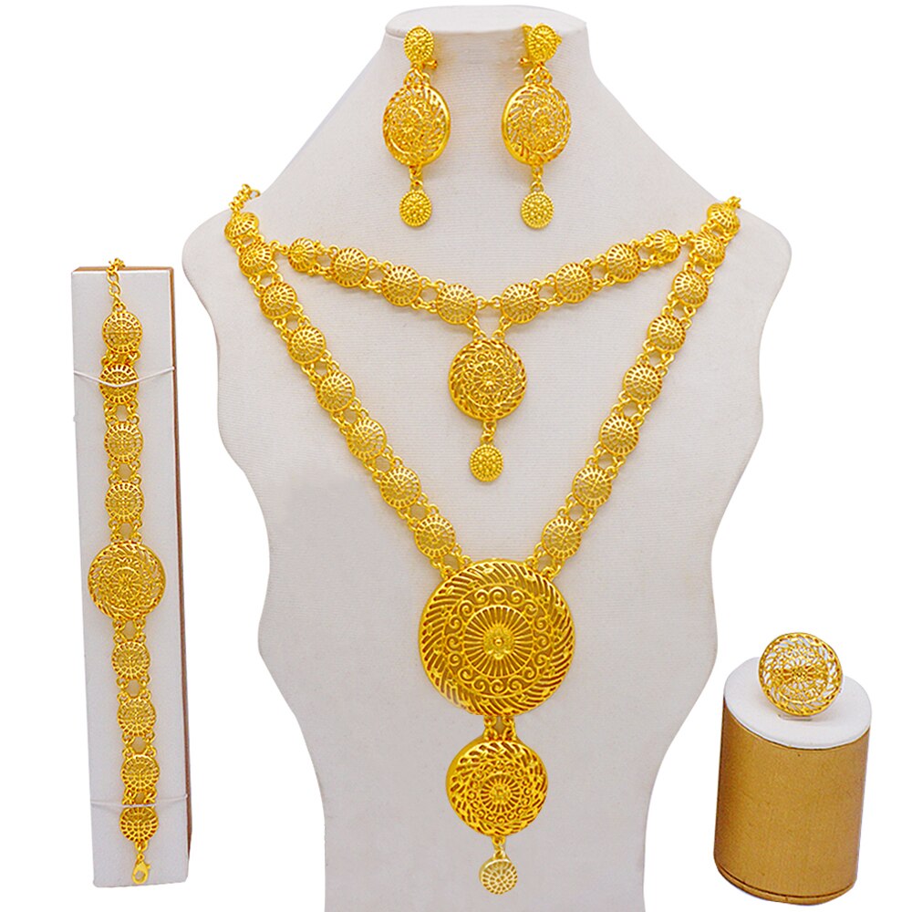 Conjuntos de joyas de Dubái, collar y pendientes de oro para mujer, africanos, franceses, bodas, fiestas, joyas de 24 quilates, regalos nupciales etíopes.