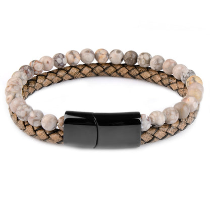 Pulseras de piedra natural, pulsera trenzada de cuero genuino, cierre magnético de acero inoxidable negro, brazaletes de cuentas de ojo de tigre, joyería para hombres