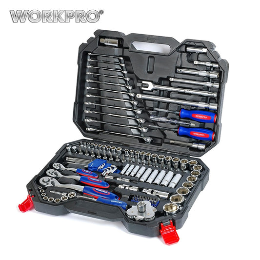 WORKPRO 工具套装汽车维修手动工具棘轮扳手套筒套装专业自行车汽车维修工具套件