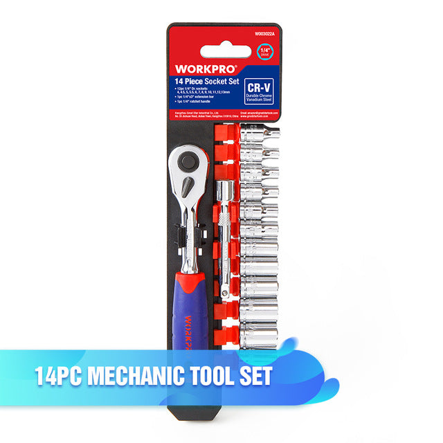 Juego de herramientas WORKPRO, herramientas manuales para reparación de automóviles, llave de carraca, juego de vasos, kits profesionales de herramientas para reparación de bicicletas y automóviles.