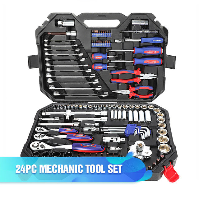 Juego de herramientas WORKPRO, herramientas manuales para reparación de automóviles, llave de carraca, juego de vasos, kits profesionales de herramientas para reparación de bicicletas y automóviles.