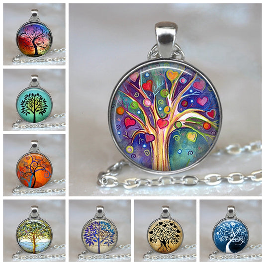 Collar y colgante con cabujón de cristal del árbol de la vida, joyería vintage, gargantilla de cadena con dijes, joyería Steampunk, regalo para mujer