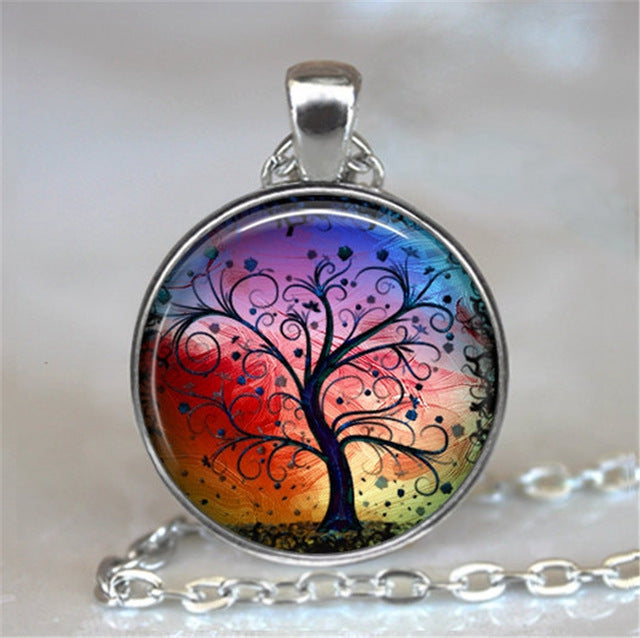 Collar y colgante con cabujón de cristal del árbol de la vida, joyería vintage, gargantilla de cadena con dijes, joyería Steampunk, regalo para mujer