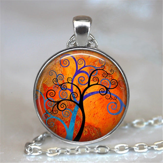 Collar y colgante con cabujón de cristal del árbol de la vida, joyería vintage, gargantilla de cadena con dijes, joyería Steampunk, regalo para mujer
