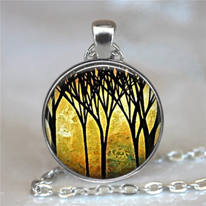 Collar y colgante con cabujón de cristal del árbol de la vida, joyería vintage, gargantilla de cadena con dijes, joyería Steampunk, regalo para mujer