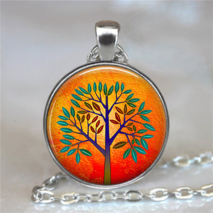 Collar y colgante con cabujón de cristal del árbol de la vida, joyería vintage, gargantilla de cadena con dijes, joyería Steampunk, regalo para mujer