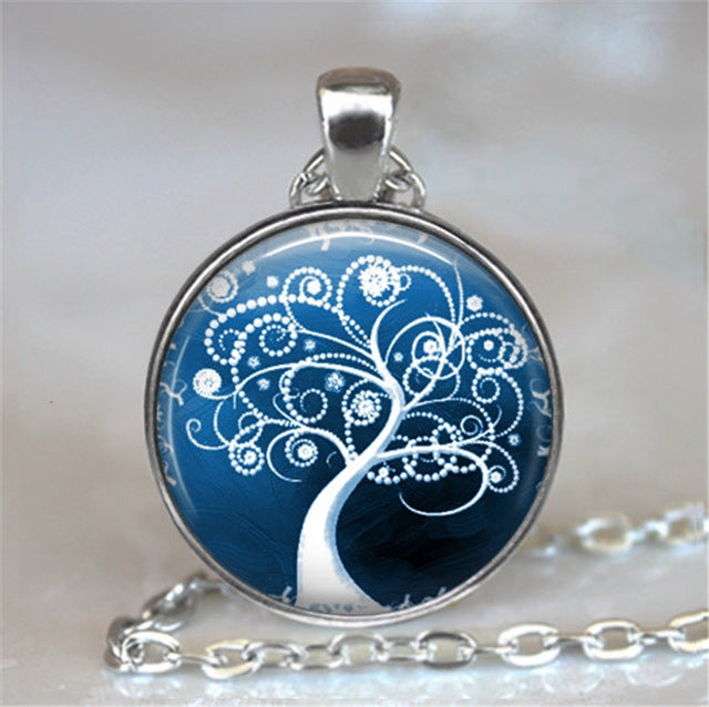Collar y colgante con cabujón de cristal del árbol de la vida, joyería vintage, gargantilla de cadena con dijes, joyería Steampunk, regalo para mujer