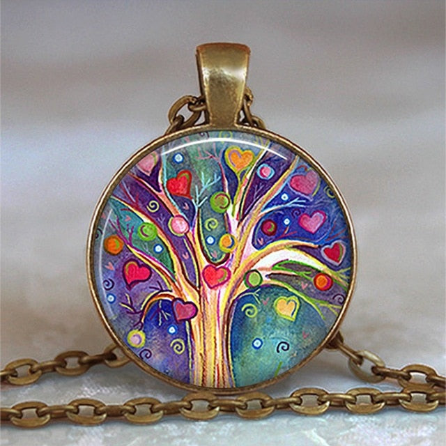 Collar y colgante con cabujón de cristal del árbol de la vida, joyería vintage, gargantilla de cadena con dijes, joyería Steampunk, regalo para mujer