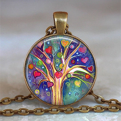 Collar y colgante con cabujón de cristal del árbol de la vida, joyería vintage, gargantilla de cadena con dijes, joyería Steampunk, regalo para mujer