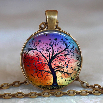 Collar y colgante con cabujón de cristal del árbol de la vida, joyería vintage, gargantilla de cadena con dijes, joyería Steampunk, regalo para mujer