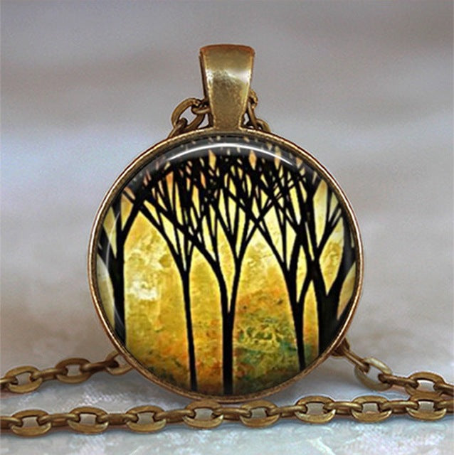 Collar y colgante con cabujón de cristal del árbol de la vida, joyería vintage, gargantilla de cadena con dijes, joyería Steampunk, regalo para mujer