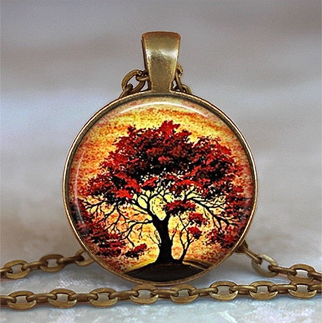 Collar y colgante con cabujón de cristal del árbol de la vida, joyería vintage, gargantilla de cadena con dijes, joyería Steampunk, regalo para mujer