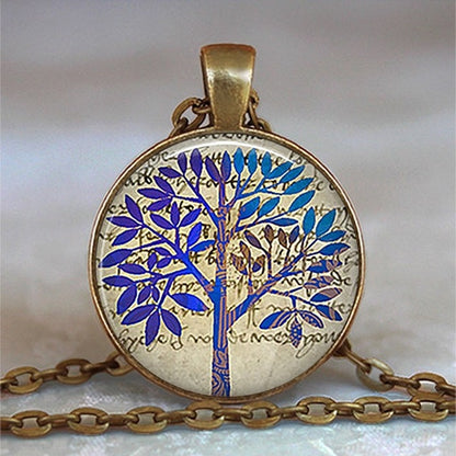 Collar y colgante con cabujón de cristal del árbol de la vida, joyería vintage, gargantilla de cadena con dijes, joyería Steampunk, regalo para mujer