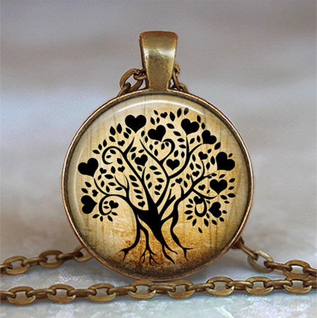 Collar y colgante con cabujón de cristal del árbol de la vida, joyería vintage, gargantilla de cadena con dijes, joyería Steampunk, regalo para mujer