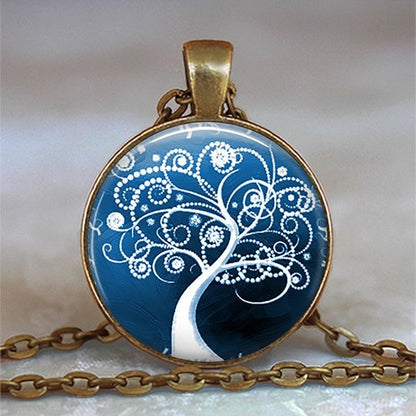 Collar y colgante con cabujón de cristal del árbol de la vida, joyería vintage, gargantilla de cadena con dijes, joyería Steampunk, regalo para mujer