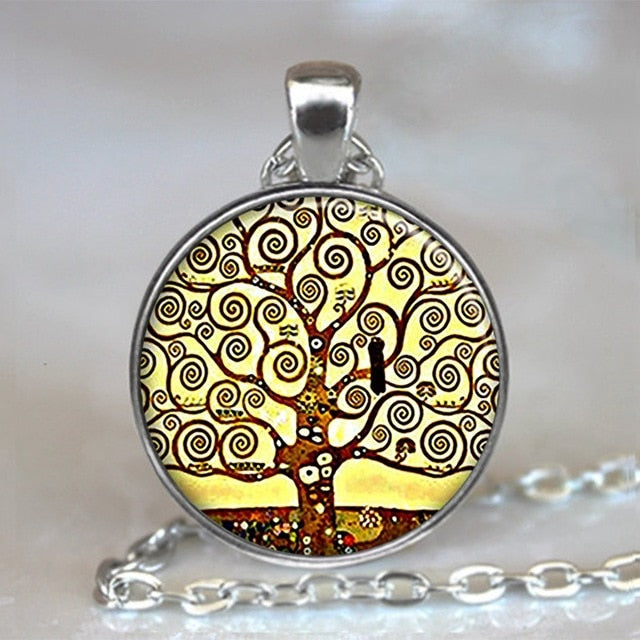 Collar y colgante con cabujón de cristal del árbol de la vida, joyería vintage, gargantilla de cadena con dijes, joyería Steampunk, regalo para mujer