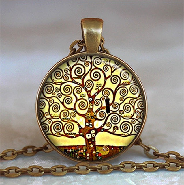 Collar y colgante con cabujón de cristal del árbol de la vida, joyería vintage, gargantilla de cadena con dijes, joyería Steampunk, regalo para mujer