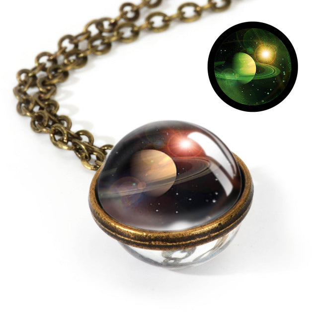 2019 新款星云星系双面吊坠项链宇宙星球珠宝玻璃艺术图片手工制作个性项链