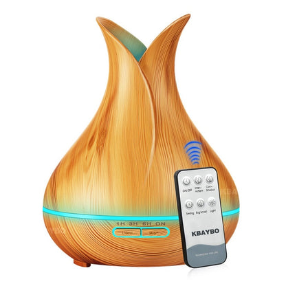 Difusor de aceites esenciales KBAYBO de 400 ml, humidificador ultrasónico con textura de madera y 7 luces LED que cambian de color para oficina y hogar.