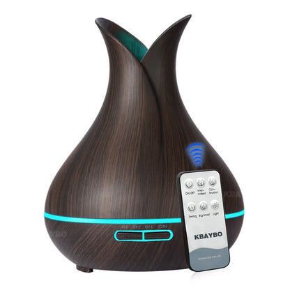 Difusor de aceites esenciales KBAYBO de 400 ml, humidificador ultrasónico con textura de madera y 7 luces LED que cambian de color para oficina y hogar.