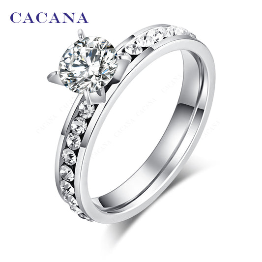 Anillos de acero inoxidable CACANA para mujer con circonita cúbica personalizada, joyería de moda personalizada