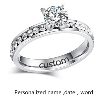 CACANA  Stainless Steel Rings For Women Circle CZ Personalized Custom Fashion Jewelry