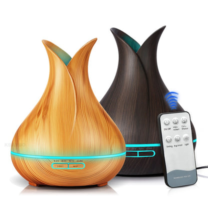 Humidificador ultrasónico de aire de 400 ml, difusor de aceites esenciales con textura de madera y 7 luces LED que cambian de color para dormitorio y sala de estar.