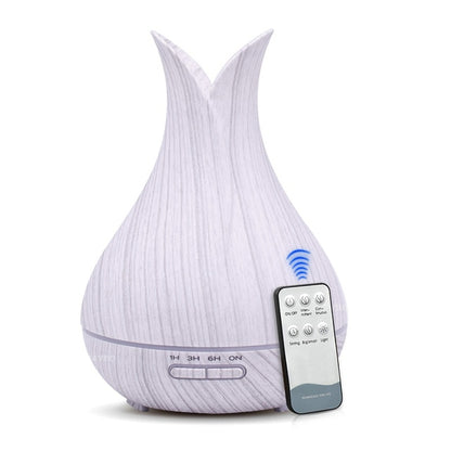 Humidificador ultrasónico de aire de 400 ml, difusor de aceites esenciales con textura de madera y 7 luces LED que cambian de color para dormitorio y sala de estar.
