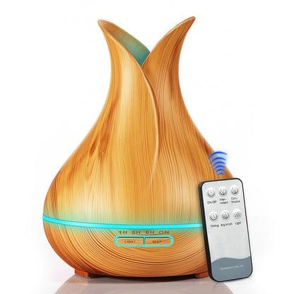 Humidificador ultrasónico de aire de 400 ml, difusor de aceites esenciales con textura de madera y 7 luces LED que cambian de color para dormitorio y sala de estar.